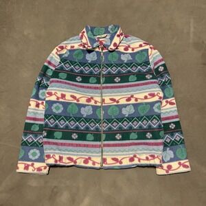 VTG Aztec Fleece Full Zip‎ Pullover Sweater Medium Southwestern Print
